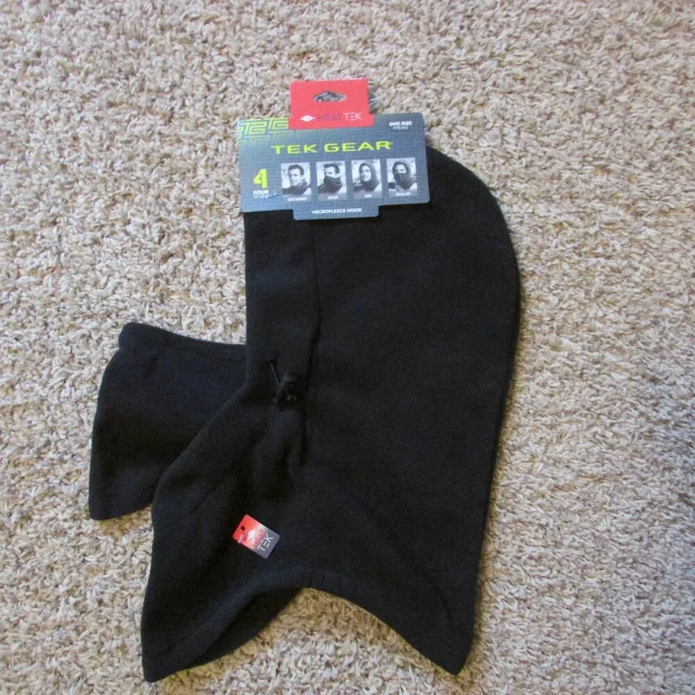 NWT Tek Gear Microfleece Hood 4 in One, Heat Tek One Size Black Neck Warmer